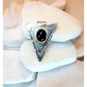Tribal Artisan Sterling Silver 925  Black Onyx Arrowhead Pendant